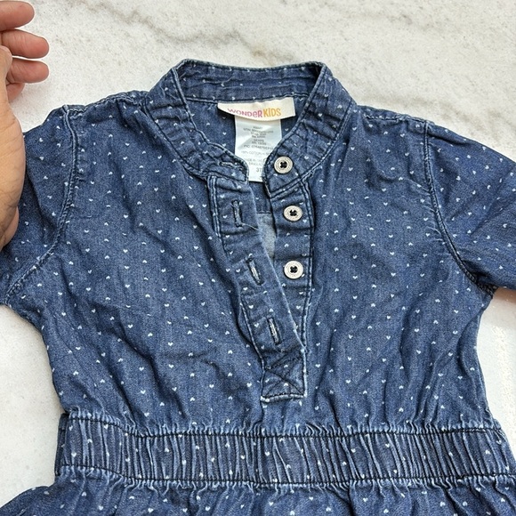 Wonderkids Blue Casual Dress with Cuffed 3/4 Sleeves and Mandarin Collar - Picture 3 of 5